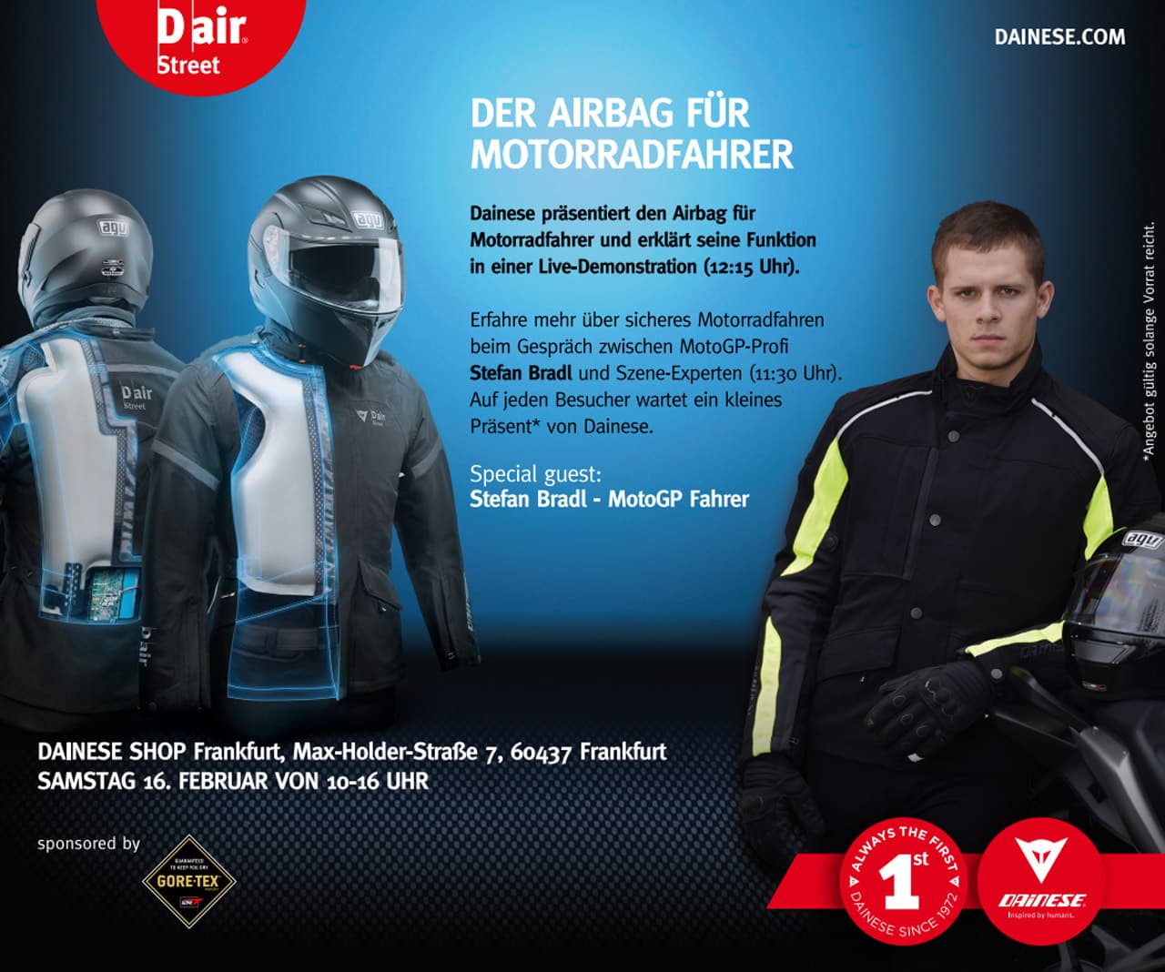 Stefan Bradl präsentiert live Dainese Motorrad Airbag „D-air Street“